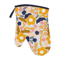 Annabel Trends Oven Mitt - Linen - Floral Puzzle Mustard