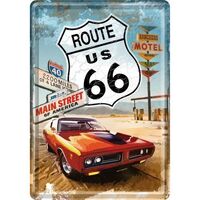 Nostalgic-Art Metal Postcard Route66 Red Car 10x14cm