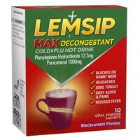 Lemsip Max Cold & Flu Hot Drink with Decongestant Blackcurrant 10 Sachets