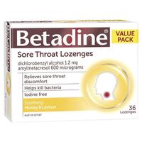 Betadine Sore Throat Lozenges Soothing Honey & Lemon Flavour 36 Pack