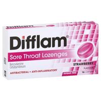 Difflam Sore Throat Sugar Free Strawberry 16 Lozenges