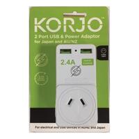 Korjo 2 Port USB and Power Adaptor Japan and AU/NZ