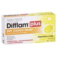 Difflam Plus Dry Cough Sore Throat Lozenges Pineapple & Lime Flavour 24