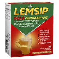 Lemsip Max Cold & Flu Hot Drink with Decongestant Honey and Ginger 10 Sachets