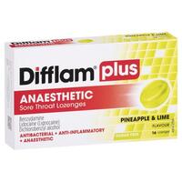 Difflam Plus Anaesthetic Sugar Free Pineapple & Lime 16 Lozenges