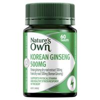 Nature's Own Korean Ginseng 500mg for Stamina + Stress 60 Tablets