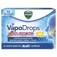 Vicks VapoDrops + Cough Xtra Strong Lemon Menthol Blast 36 Lozenges