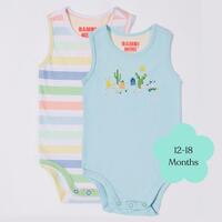 Bambi Mini Co. Supersinglet Bodysuit Crystal Blue and Stripes 2 Pack