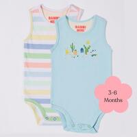 Bambi Mini Co. Supersinglet Bodysuit Crystal Blue and Stripes 2 Pack