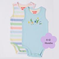 Bambi Mini Co. Supersinglet Bodysuit Crystal Blue and Stripes 2pk