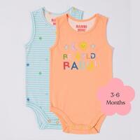 Bambi Mini Co. Supersinglet Bodysuit Salmon and Beach Glass stripes 2 Pack