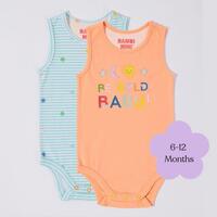 Bambi Mini Co. Supersinglet Bodysuit Salmon and Beach Glass stripes 2 Pack