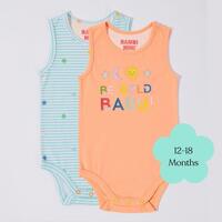 Bambi Mini Co. Supersinglet Bodysuit Salmon and Beach Glass stripes 2pk