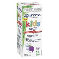 Zyrtec Kids Antihistamine Allergy & Hayfever Oral Liquid Grape 120mL