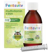 Pentavite Multivitamin + Iron Kids Liquid Lemon Lime 200ml NEW