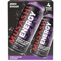 Musashi Purple Grape Energy Drinks 500ml x 4 Pack