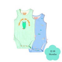 Bambi Mini Co. Supersinglet Bodysuit Boys Green Croc & Triangles 2pck