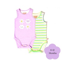 Bambi Mini Co. Supersinglet Bodysuit Girls Purple Flowers Candy Stripe  6-12