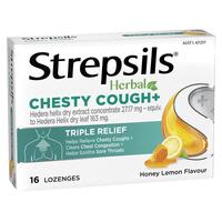 Strepsils Herbal Chesty Cough+ Lozenges Honey Lemon 16 Pack