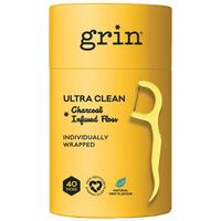 Grin Ultra Clean Adult Charcoal Floss Picks 40 Pack