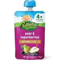 Raffertys Garden Pear & Superberries Puree Baby Food Pouch 4+ Months