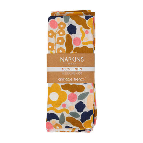 Annabel Trends napkin set linen floral puzzle mustard