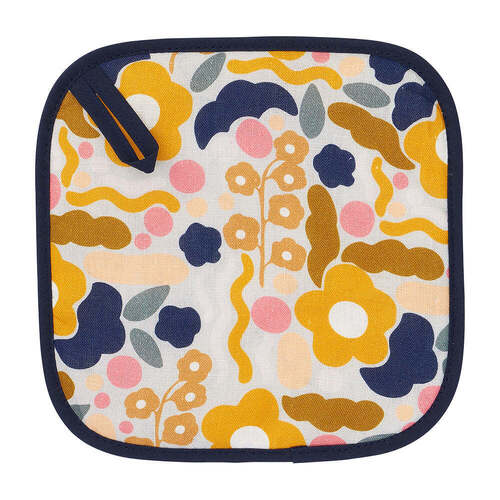 Annabel Trends Pot Holder - Linen - Floral Puzzle Mustard