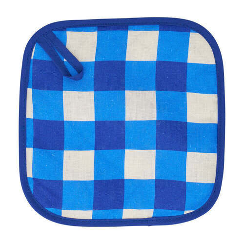 Annabel Trends Pot Holder - Linen - Cobalt Check