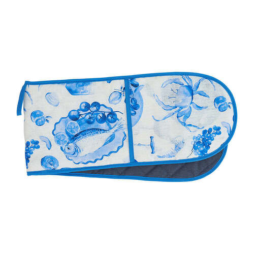 Annabel Trends Double Oven Mitt - Linen - Seafood Blue