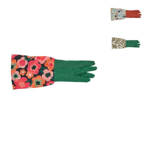 Annabel Trends Long Sleeve Garden Gloves - Linen - Midnight Blooms