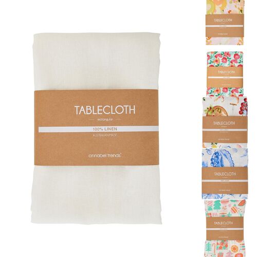 Annabel Trends Tablecloth - Linen - White - Large 138cm x 300cm