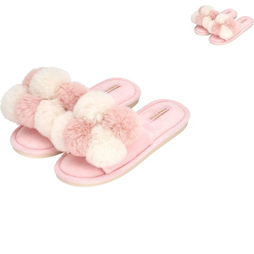 Annabel Trends Pom Pom Slippers - Cosy Luxe - Checker Pink