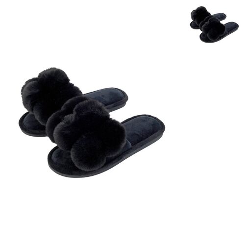 Annabel Trends Pom Pom Slippers - Cosy Luxe - Black