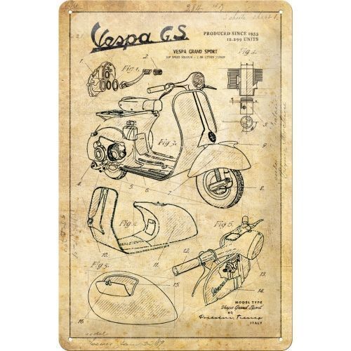 Nostalgic-Art Medium Sign Vespa - Parts Sketches 20x30cm