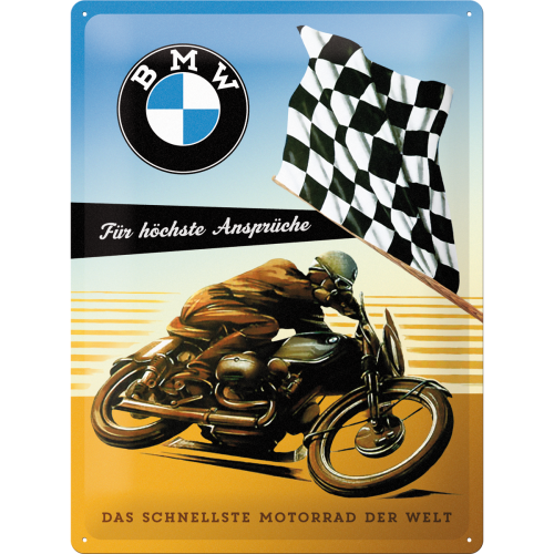 Nostalgic-Art Large Sign BMW Motorcycle Flag/Brown/Blue 30x40cm