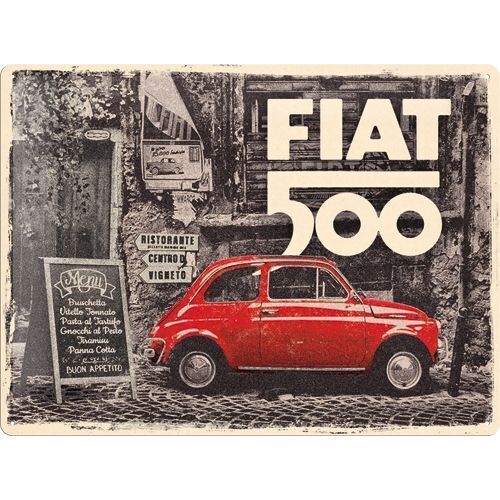 Nostalgic-Art Large Sign Fiat 500 Red Car 30x40cm