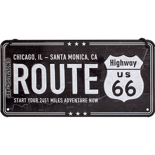 Nostalgic-Art Hanging Sign Route 66 Black 10x20cm