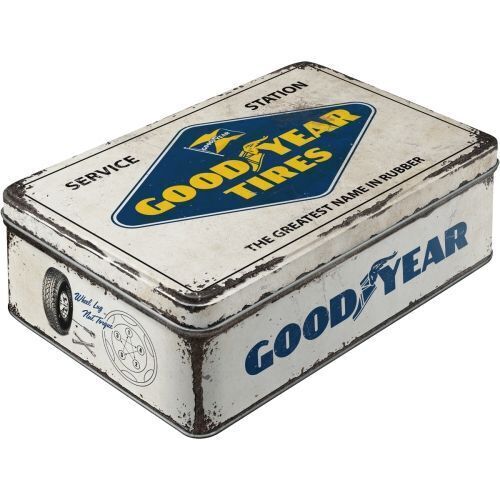 Nostalgic-Art Flat Storage Tin Goodyear Logo White 23x16x7cm