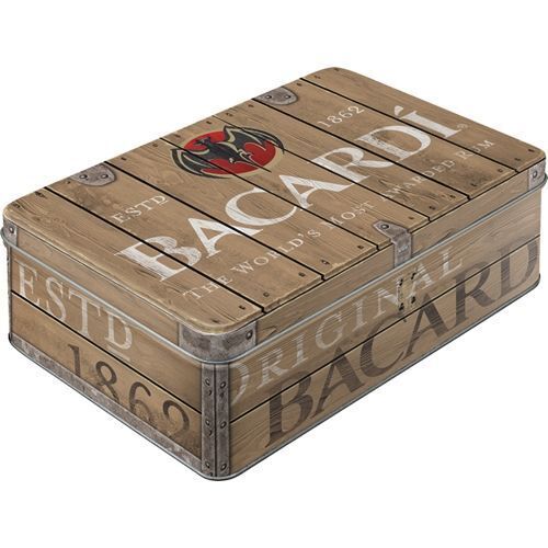 Nostalgic-Art Flat Storage Tin Bacardi Wood Barrel 23x16x7cm