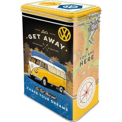 Nostalgic-Art Clip Top Storage Tin VW Bulli - Let's get Away! 7.5x11x1725cm