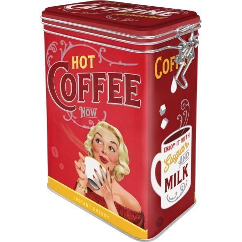 Nostalgic-Art Clip Top Storage Tin Hot Coffee Now 7.5x11x1725cm