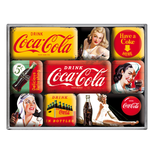 Nostalgic-Art 9pc Magnet Set Coca Cola Yellow/Red