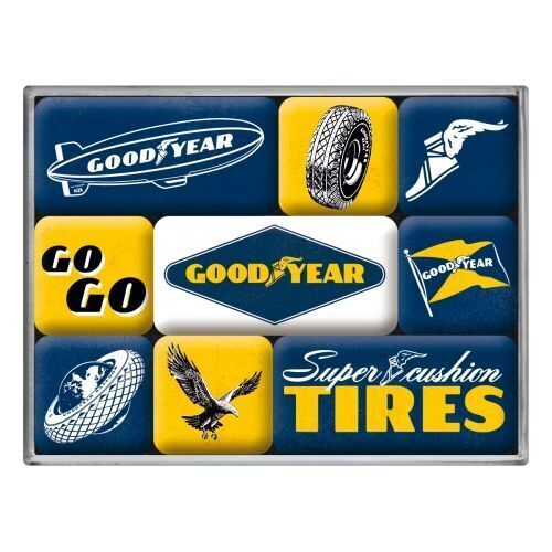 Nostalgic-Art 9pc Magnet Set Goodyear Logos