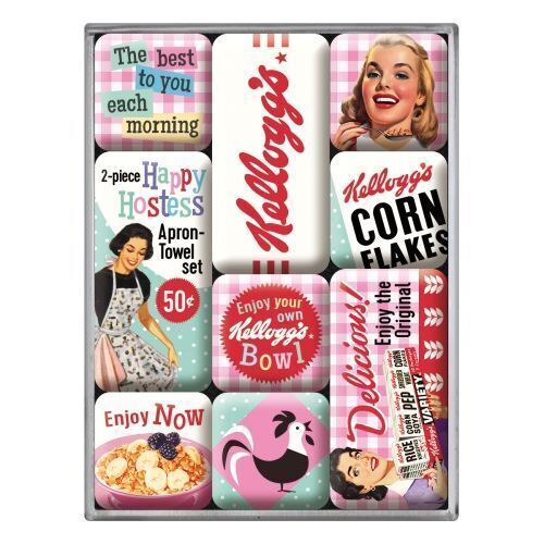 Nostalgic-Art 9pc Magnet Set Kellogg's Happy Hostess