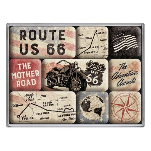 Nostalgic-Art 9pc Magnet Set Route 66 Bike Map