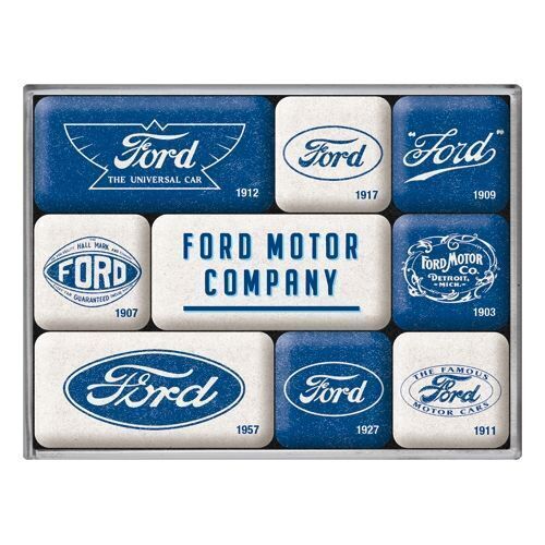 Nostalgic-Art 9pc Magnet Set Ford Logo Evolution