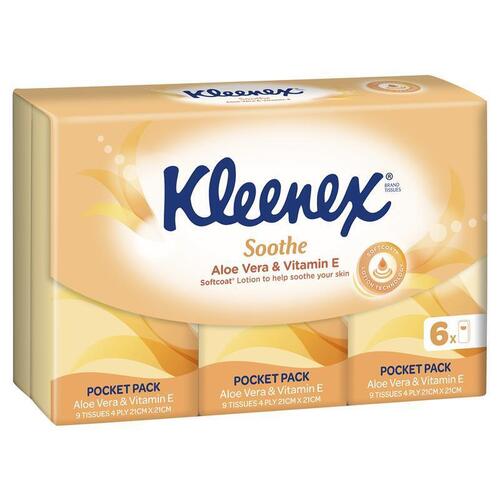 Kleenex Facial Tissues 9 Pocket Aloe Vera 6 Pack