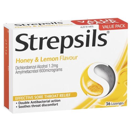 Strepsils Throat Lozenges Soothing Honey & Lemon 36 Pack