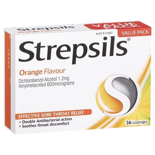 Strepsils Soothing Lozenges Orange 36pk Sore Throat Double Antibacterial