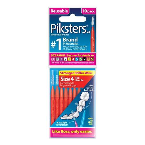 Piksters Interdental Brushes Size 4 Red 10 Pack